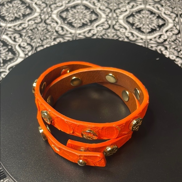 Tory Burch Orange Leather Wrap Bracelet or Choker - Picture 6 of 8